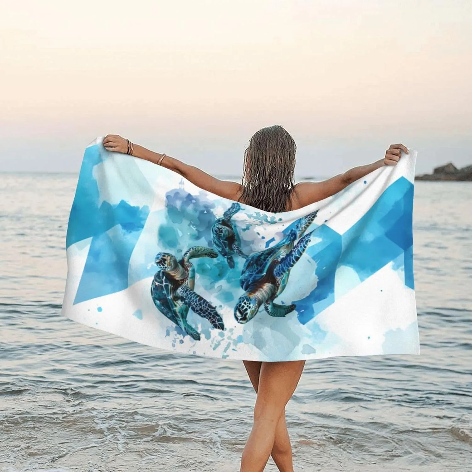 Turquoise Turtles Oversized Sand Free Beach Towel – 71"X32" Lightweight Quick Dry Microfiber Terry Towel For Travel, Swimming, Pool, And Camping, Absorbent And Compact Beach Essential For Women Men