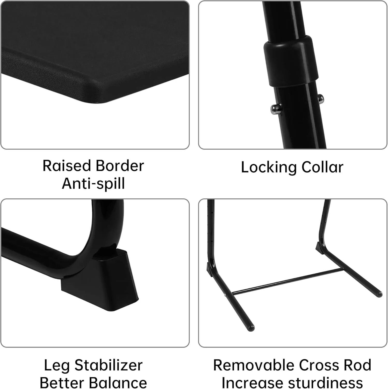 TV Tray Table, Allpop TV Dinner Tray for Eating, Adjustable Folding Laptop Table with 6 Heights & 3 Tilt Angles, Cup Holder on Couch & Bed, Black