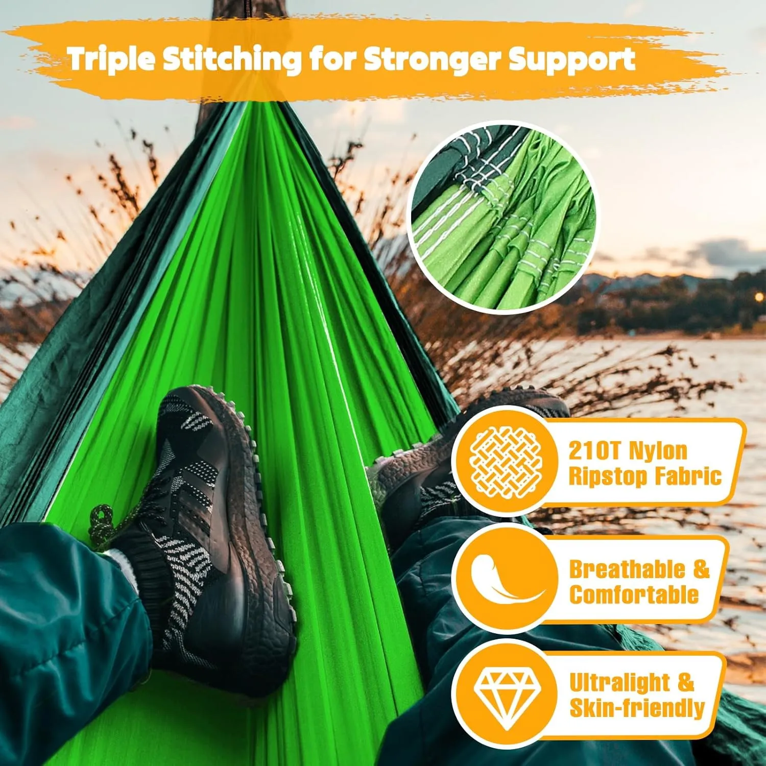 Ultra-Light Travel Camping Hammock | 300kg Load Capacity,Breathable,Quick-Drying | 2 x Premium Carabiners,2 x Nylon Slings Included | Outdoor Indoor Garden