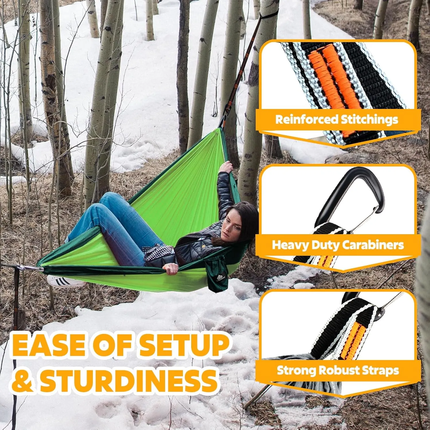 Ultra-Light Travel Camping Hammock | 300kg Load Capacity,Breathable,Quick-Drying | 2 x Premium Carabiners,2 x Nylon Slings Included | Outdoor Indoor Garden