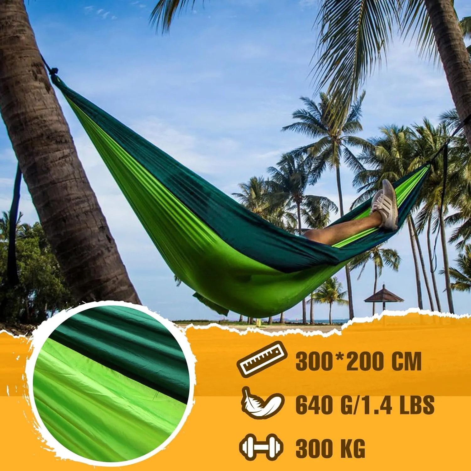 Ultra-Light Travel Camping Hammock | 300kg Load Capacity,Breathable,Quick-Drying | 2 x Premium Carabiners,2 x Nylon Slings Included | Outdoor Indoor Garden