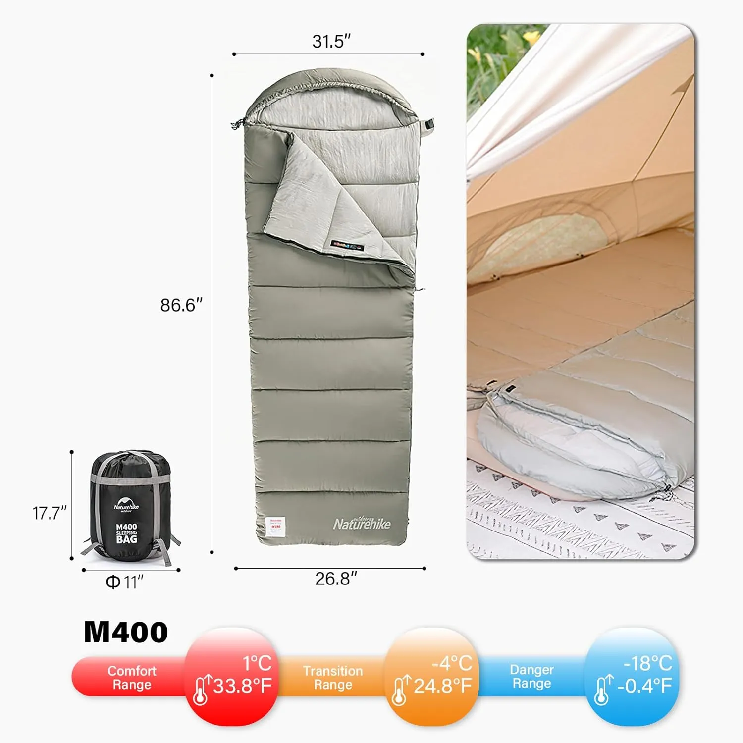 Ultralight Sleeping Bag 25°F-54°F with Hood Great for 3-4 Season Traveling Camping Outdoor Activities Family Camping Mountaineering car Camping,Machine Washable No-Snag Zipper