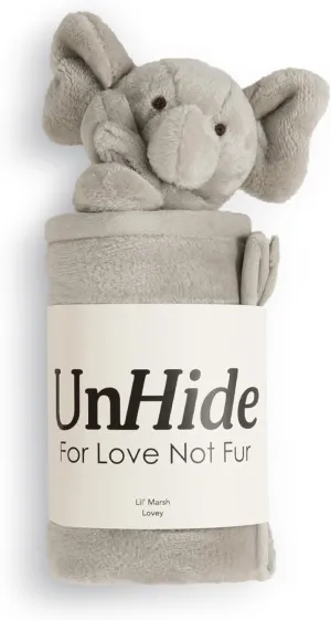 UnHide Lil’ Marsh Lovey Blanket - Super Soft Baby Blanket with Stuffed Animal - Perfect for Home, Travel and On The Go - Baby Blanket Lovey 20” x 20”, Elephant