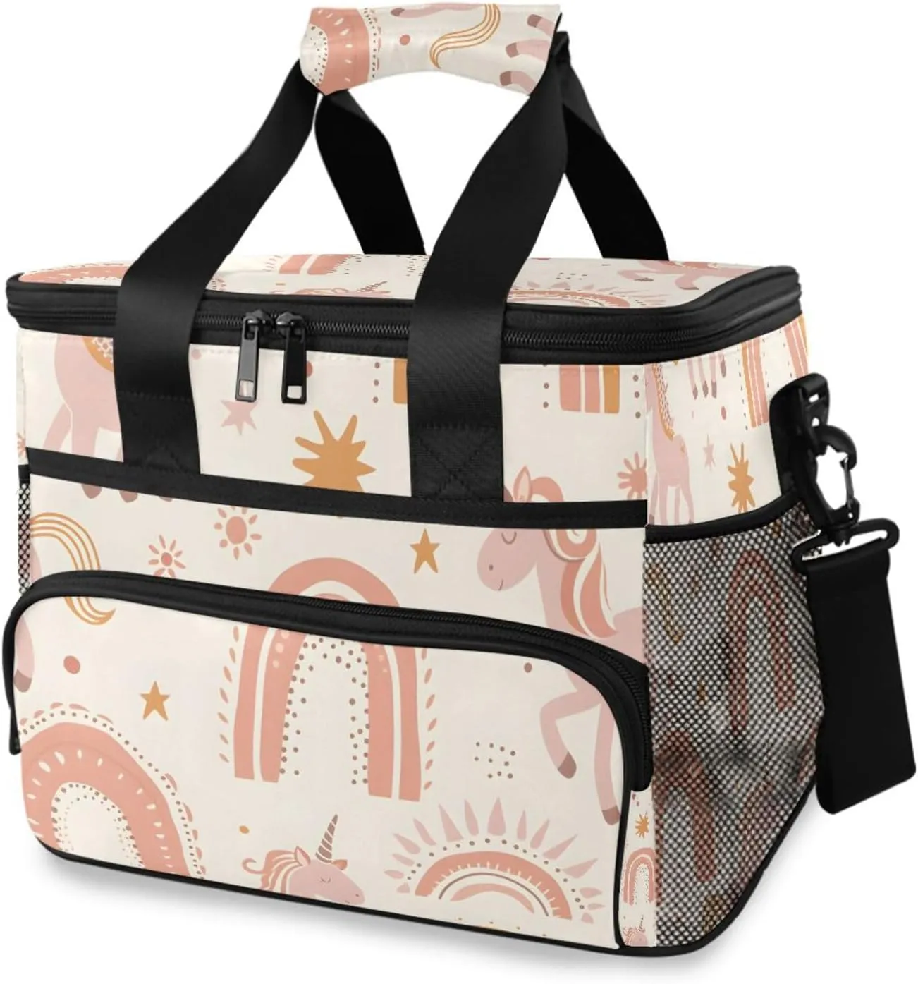 Unicorn Pink Horse Rainbow Cooler Bag Insulated Cooler Soft Sided Cooler 24 Can Portable Picnic Bag Large Leakproof Lunch Bag Box for Beach Grocery Camping Travel Car Men Women