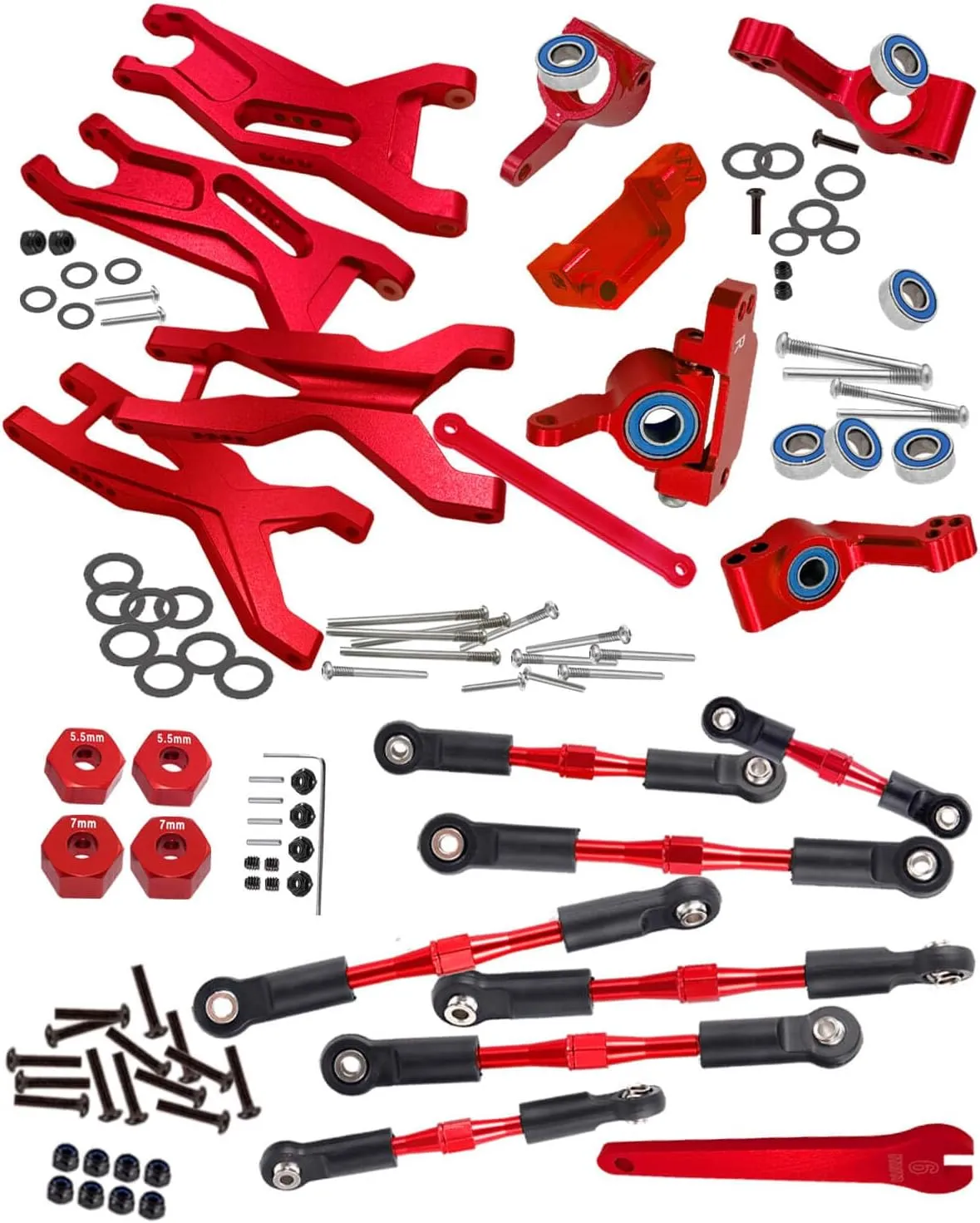 Upgrades Part for 1/10 Slash 2WD/Slash 2WD VXL,Alloy Front Rear Suspension Arm,Caster Block,Steering Blocks,Rear Stub Axle Carriers,Turnbuckles Camber Links,Red