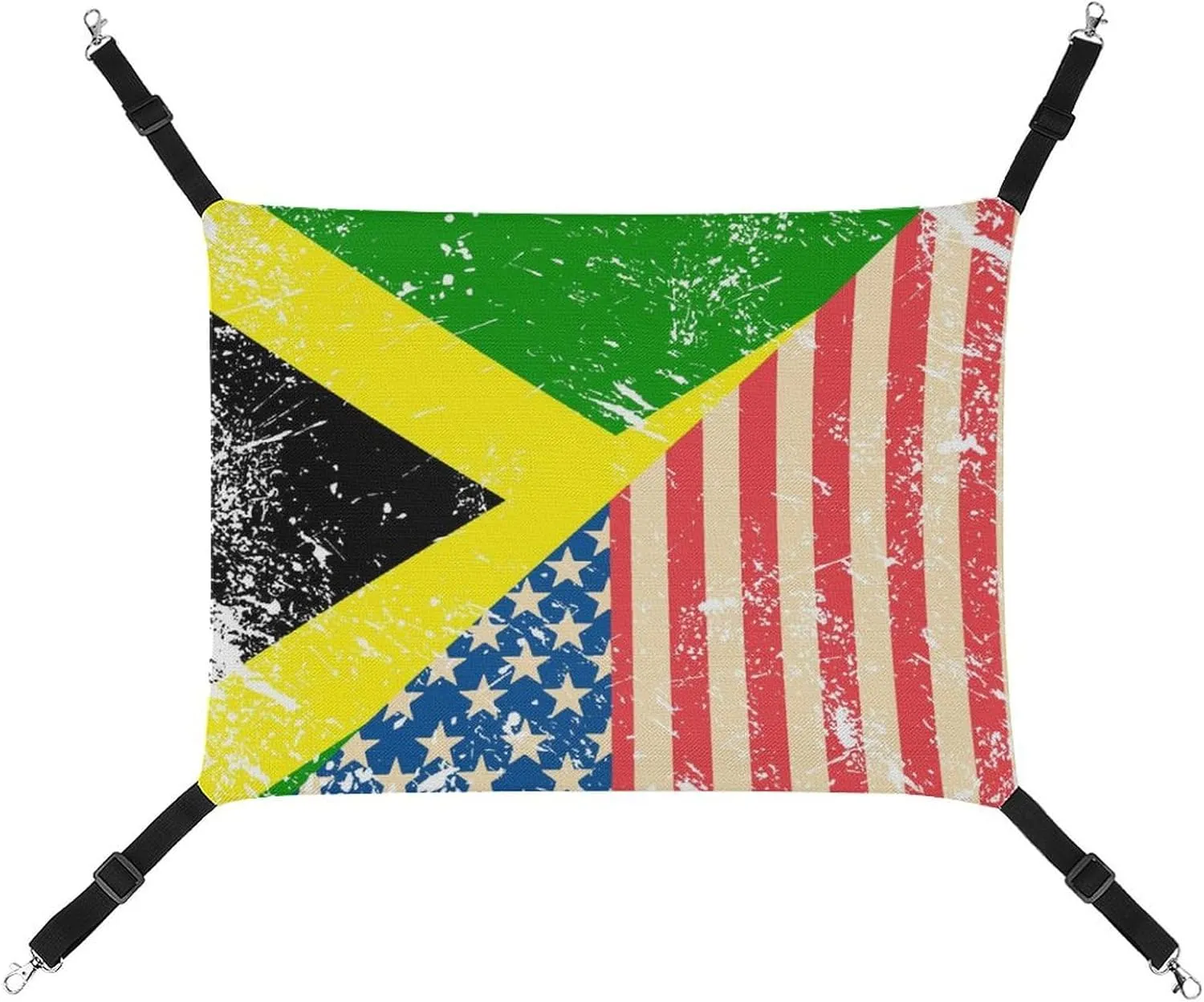 USA and Jamaican Retro Flag Cat Hanging Hammock Soft Breathable Pet Cage Dog Hammock with Adjustable Straps and Metal Hooks