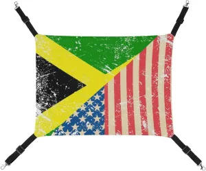 USA and Jamaican Retro Flag Cat Hanging Hammock Soft Breathable Pet Cage Dog Hammock with Adjustable Straps and Metal Hooks