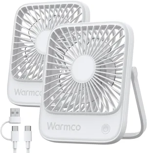 USB Desk Fan 2Pack, USB C Corded Powered Personal Fan, Strong Airflow Quiet Operation, 3 Speeds Wind Small USB Desktop Fan With 180° Tilt Folding for Office Table Home White