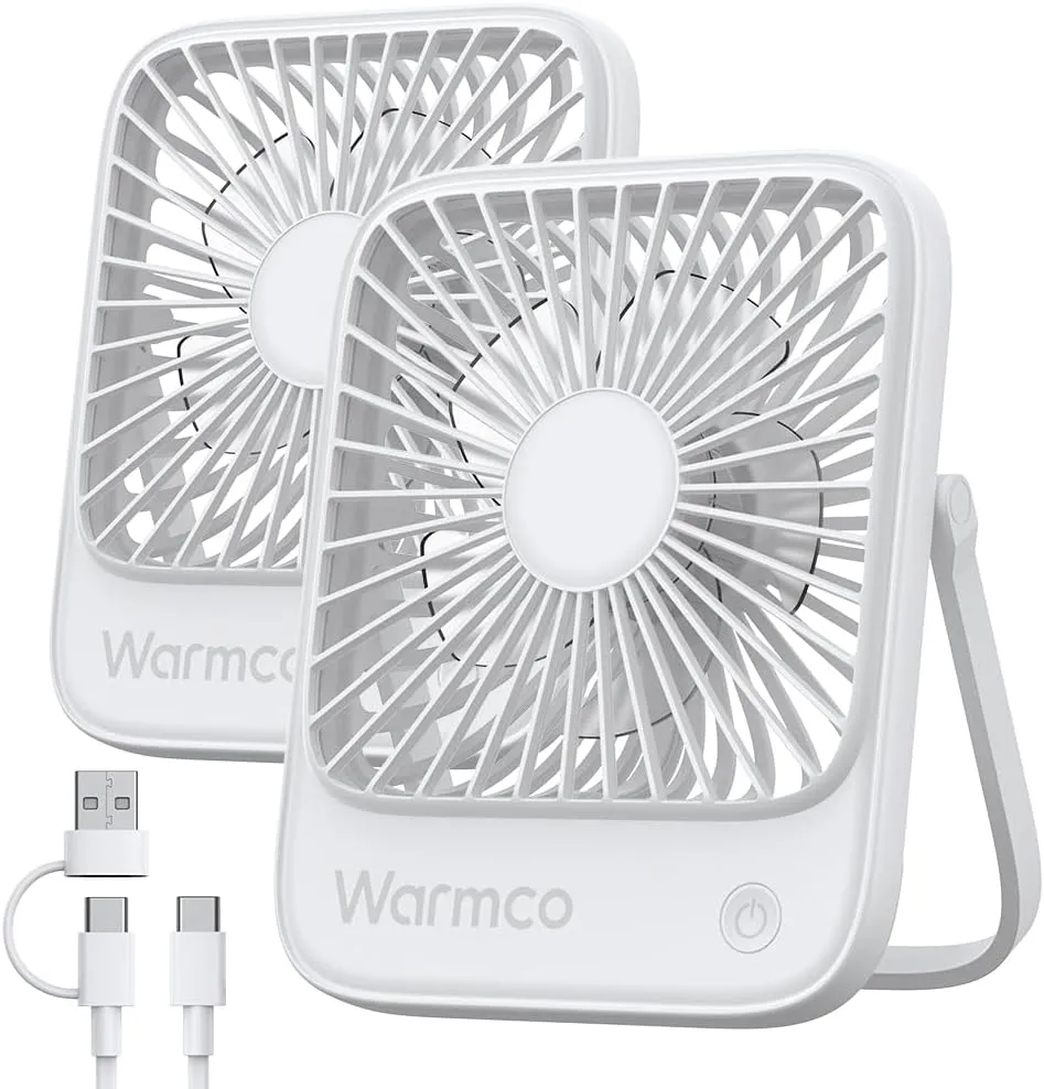 USB Desk Fan 2Pack, USB C Corded Powered Personal Fan, Strong Airflow Quiet Operation, 3 Speeds Wind Small USB Desktop Fan With 180° Tilt Folding for Office Table Home White