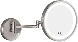 Vanity Mirror,Makeup Mirror Vanity Mirror Wall-Mounted Shaving Mirror Led Lighted 7X Magnification 8.5-Inch Round Bathroom Extendable Cosmetic Mirror/