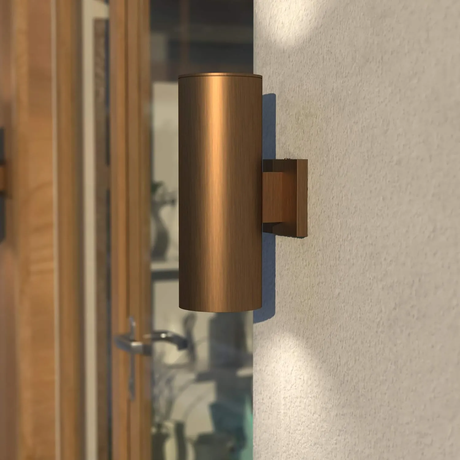 VAXCEL Chiasso Modern Outdoor Porch Light, 5" W x 14.25" H 2-Light Gold Brass Cylinder Wall Sconce, Up and Down Wall Light for Porch, Patio, Deck, or Front Door