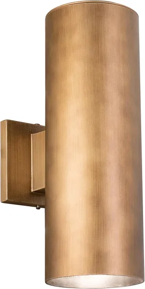 VAXCEL Chiasso Modern Outdoor Porch Light, 5" W x 14.25" H 2-Light Gold Brass Cylinder Wall Sconce, Up and Down Wall Light for Porch, Patio, Deck, or Front Door