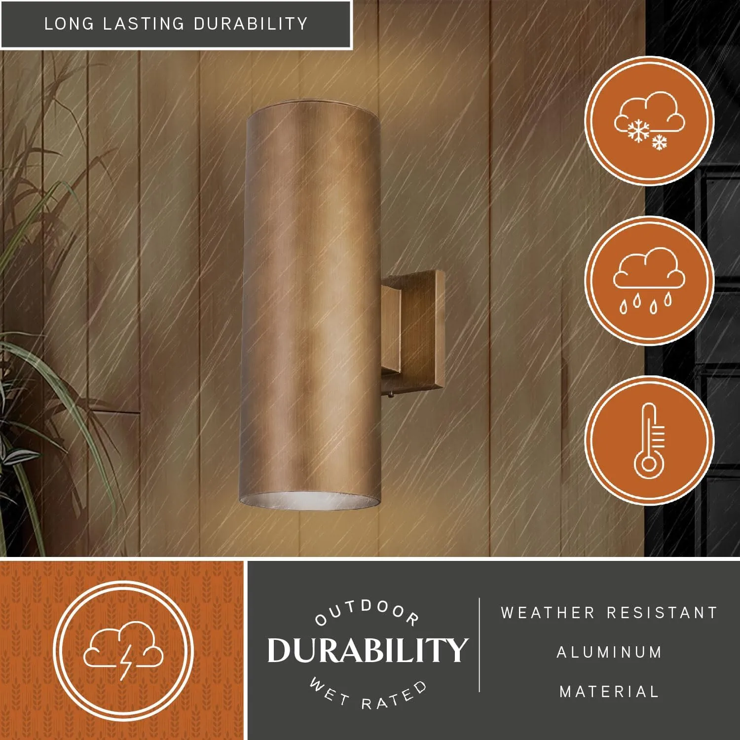 VAXCEL Chiasso Modern Outdoor Porch Light, 5" W x 14.25" H 2-Light Gold Brass Cylinder Wall Sconce, Up and Down Wall Light for Porch, Patio, Deck, or Front Door