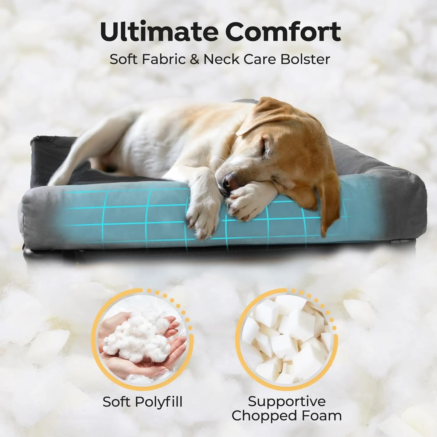 Veehoo Elevated Dog Bed-Raised Cooling Outdoor Dog Cots Beds for Large Sized Dogs Outside Dog Bed Off Ground with Breathable Mesh & No-Slip Feet Dog Hammock Bed with Removable Bolster-42 x 30" Black