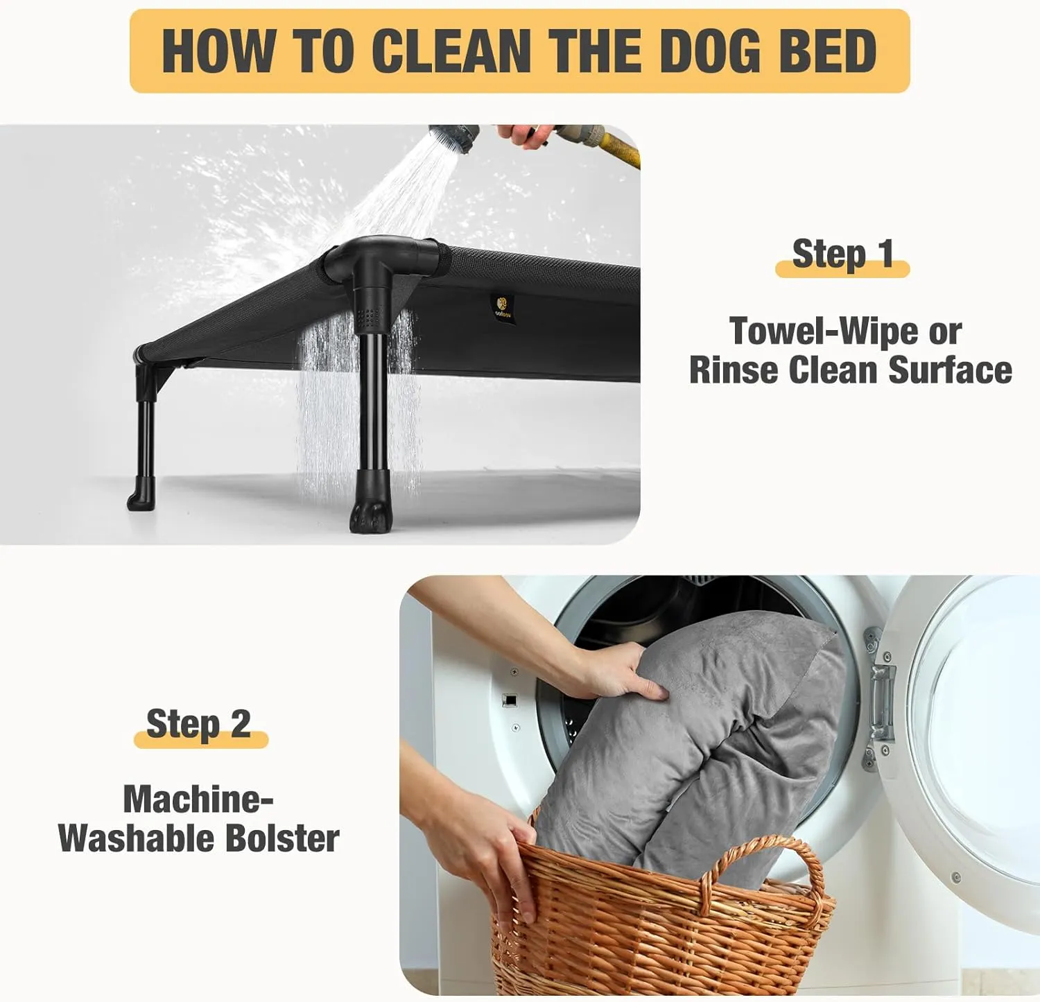 Veehoo Elevated Dog Bed-Raised Cooling Outdoor Dog Cots Beds for Large Sized Dogs Outside Dog Bed Off Ground with Breathable Mesh & No-Slip Feet Dog Hammock Bed with Removable Bolster-42 x 30" Black