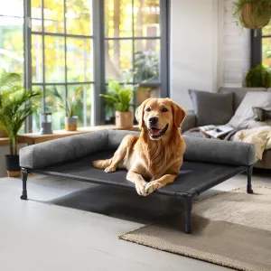 Veehoo Elevated Dog Bed-Raised Cooling Outdoor Dog Cots Beds for Large Sized Dogs Outside Dog Bed Off Ground with Breathable Mesh & No-Slip Feet Dog Hammock Bed with Removable Bolster-42 x 30" Black