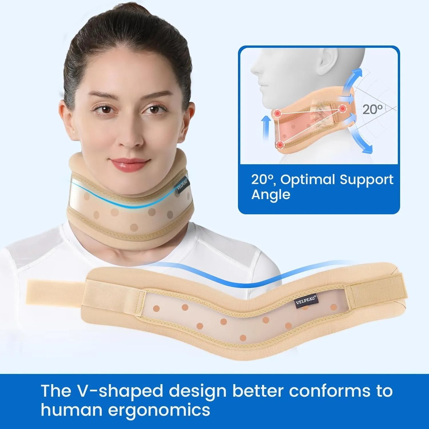Velpeau Neck Brace for Neck Pain and Support - Soft Cervical Collar for Sleeping, Snoozing, Sleeping Upright, Anti-Snoring, Sleep Apnea for Women & Men (Khaki, Dual-purpose Version, M: 11.5-14"/3″)