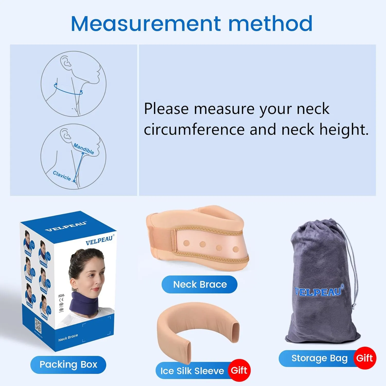 Velpeau Neck Brace for Neck Pain and Support - Soft Cervical Collar for Sleeping, Snoozing, Sleeping Upright, Anti-Snoring, Sleep Apnea for Women & Men (Khaki, Dual-purpose Version, M: 11.5-14"/3″)