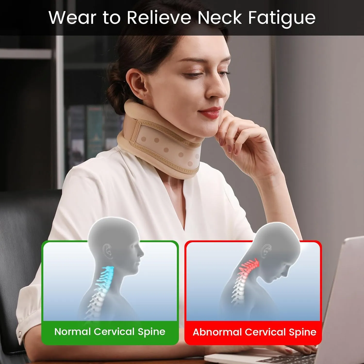 Velpeau Neck Brace for Neck Pain and Support - Soft Cervical Collar for Sleeping, Snoozing, Sleeping Upright, Anti-Snoring, Sleep Apnea for Women & Men (Khaki, Dual-purpose Version, M: 11.5-14"/3″)