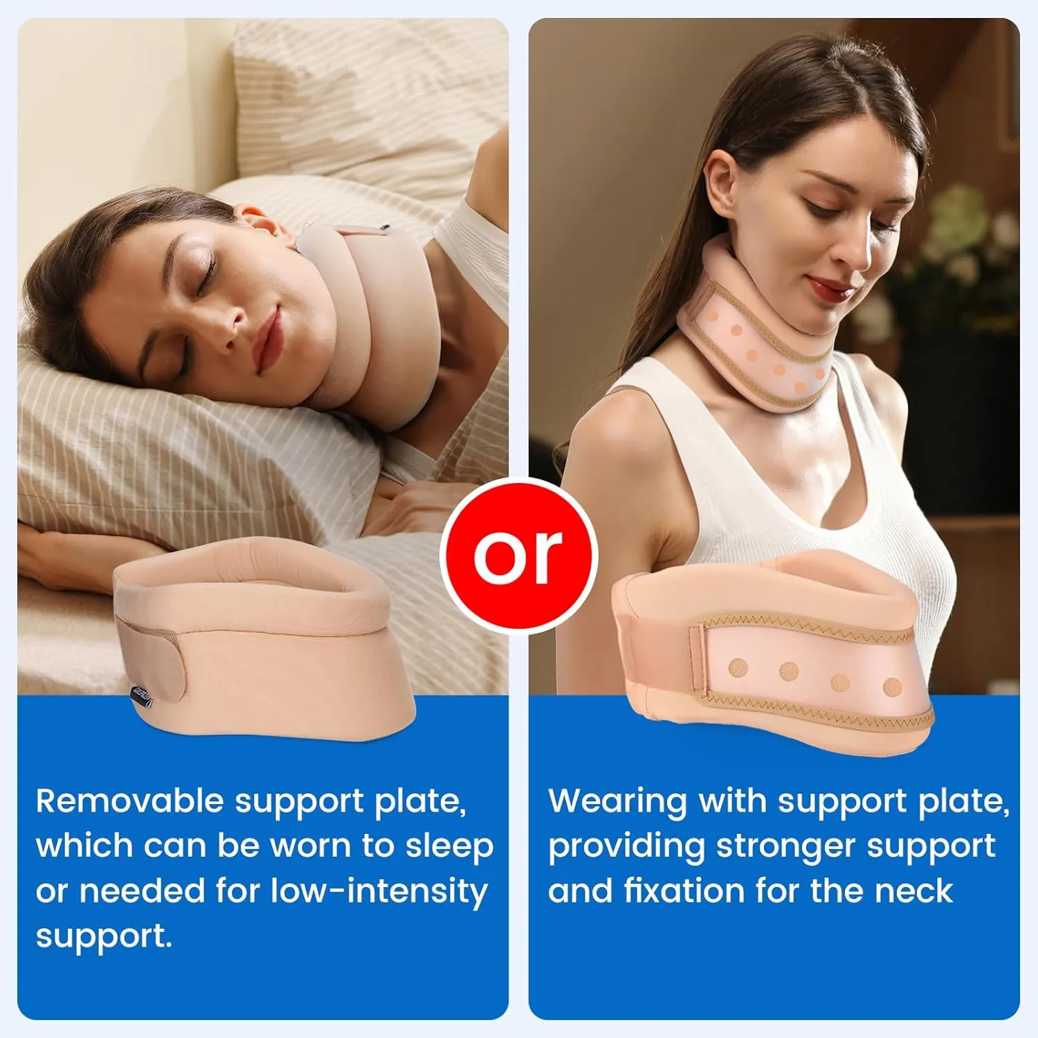 Velpeau Neck Brace for Neck Pain and Support - Soft Cervical Collar for Sleeping, Snoozing, Sleeping Upright, Anti-Snoring, Sleep Apnea for Women & Men (Khaki, Dual-purpose Version, M: 11.5-14"/3″)