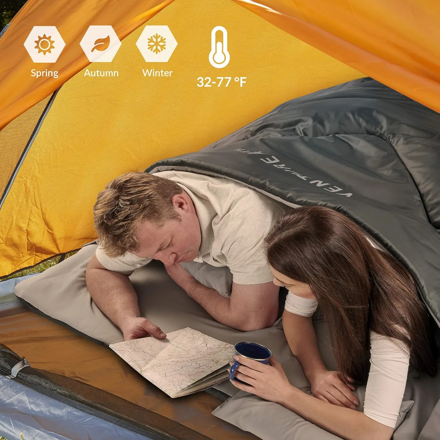 VENTURE 4TH Backpacking Sleeping Bag – XXL, Double and Single Sizes - Lightweight Warm & Cold Weather Sleeping Bags for Adults, Kids & Couples – Ideal for Hiking, Camping & Outdoor Adventures