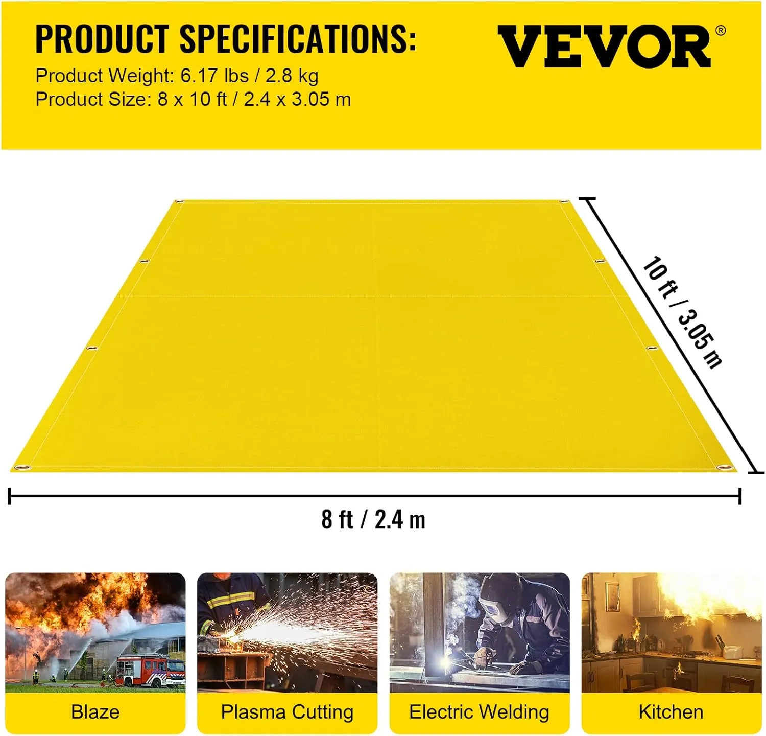 VEVOR 8 x 10 Ft Welding Blanket Gold Fiberglass Blanket Portable Fiberglass Fire Retardant Blanket Welding Mat Welding Fireproof Thermal Resistant Insulation With Carry Bag