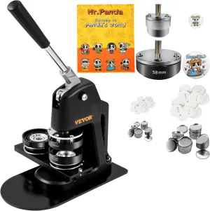VEVOR Button Maker Machine, Multiple Sizes 1 2.25 Inch Badge Punch Press Kit, Children DIY Gifts Pin Maker, Button Making Supplies with 500pcs Button Parts & Circle Cutter & Magic Book
