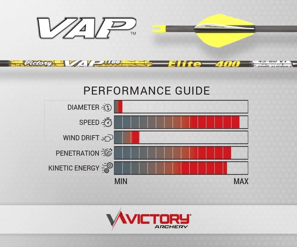 Victory Archery VAP 0.166" 200/250/300/350/400/500/600 Spine Micro Diameter Carbon Hunting Arrow Vane Fletched 6 Pack