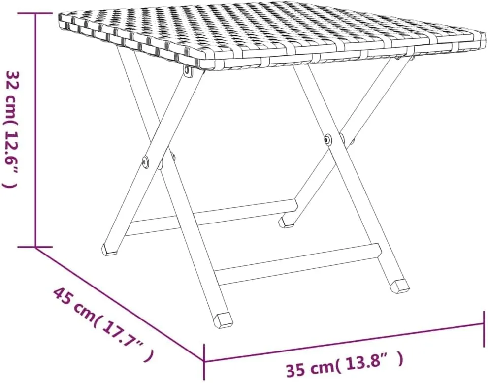 vidaXL Folding Table - Poly Rattan, Black, 17.7"x13.8"x12.6", Foldable Garden/Patio/Balcony Furniture