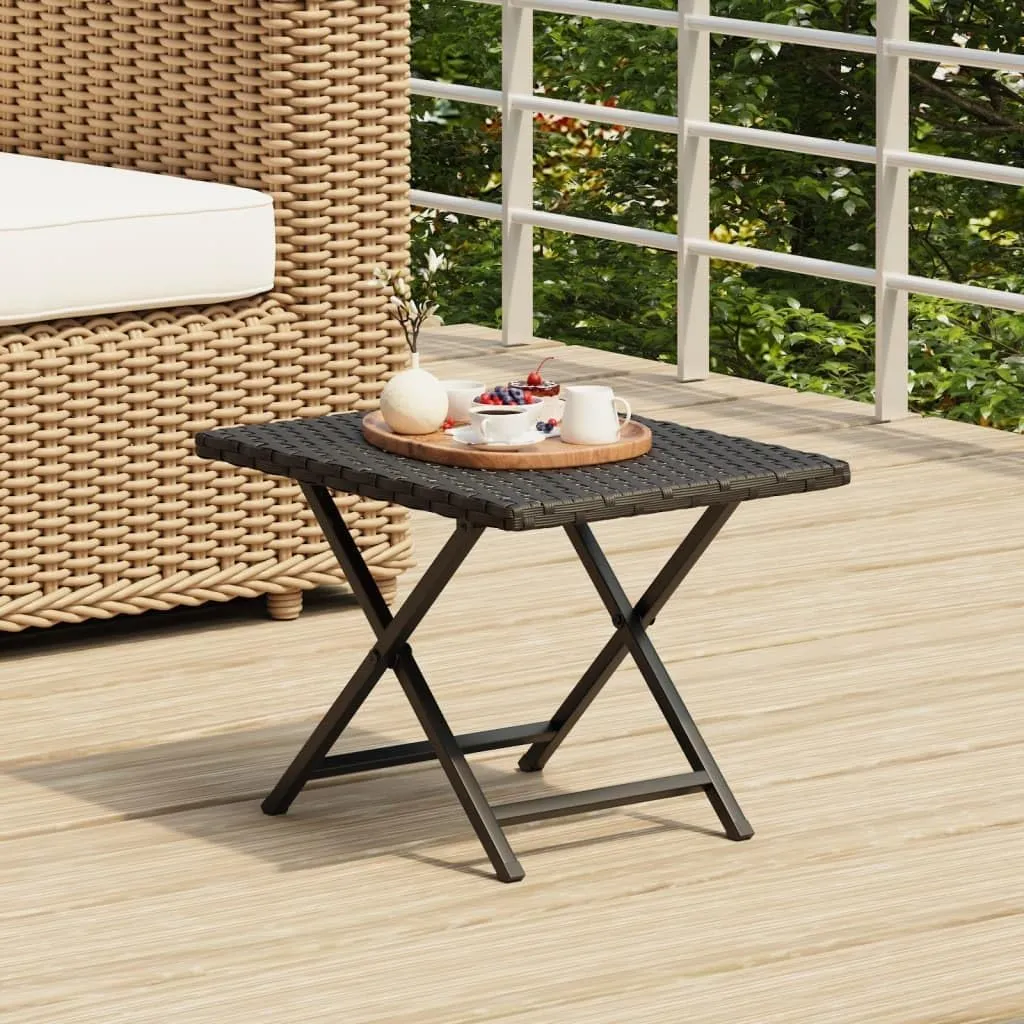 vidaXL Folding Table - Poly Rattan, Black, 17.7"x13.8"x12.6", Foldable Garden/Patio/Balcony Furniture