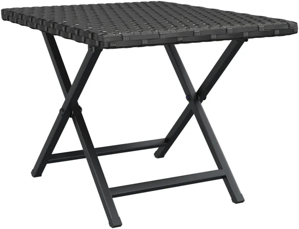vidaXL Folding Table - Poly Rattan, Black, 17.7"x13.8"x12.6", Foldable Garden/Patio/Balcony Furniture
