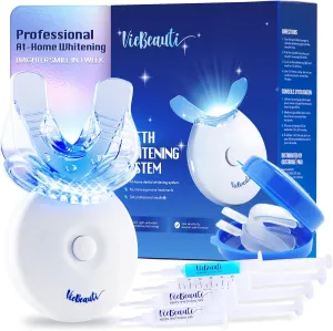 VieBeauti Teeth Whitening Kit with LED Light: Tooth Whitener with 35% Carbamide Peroxide, Remineralizing Gel, Mouth Trays and Tray Case - 10-Minute Timer Enhances Minty Fresh White Smile Mint