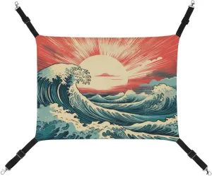Vintage Surf Sea Waves with Sun Hanging Cat Bed Soft Breathable Pet Hammock for Cage Pet Sleeper for Kitten Ferret Puppy Rabbit, style, 20240327