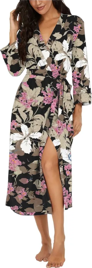 VINTATRE Women Kimono Robes Long Knit Bathrobe Lightweight Soft Knit Sleepwear V-neck Casual Ladies Loungewear
