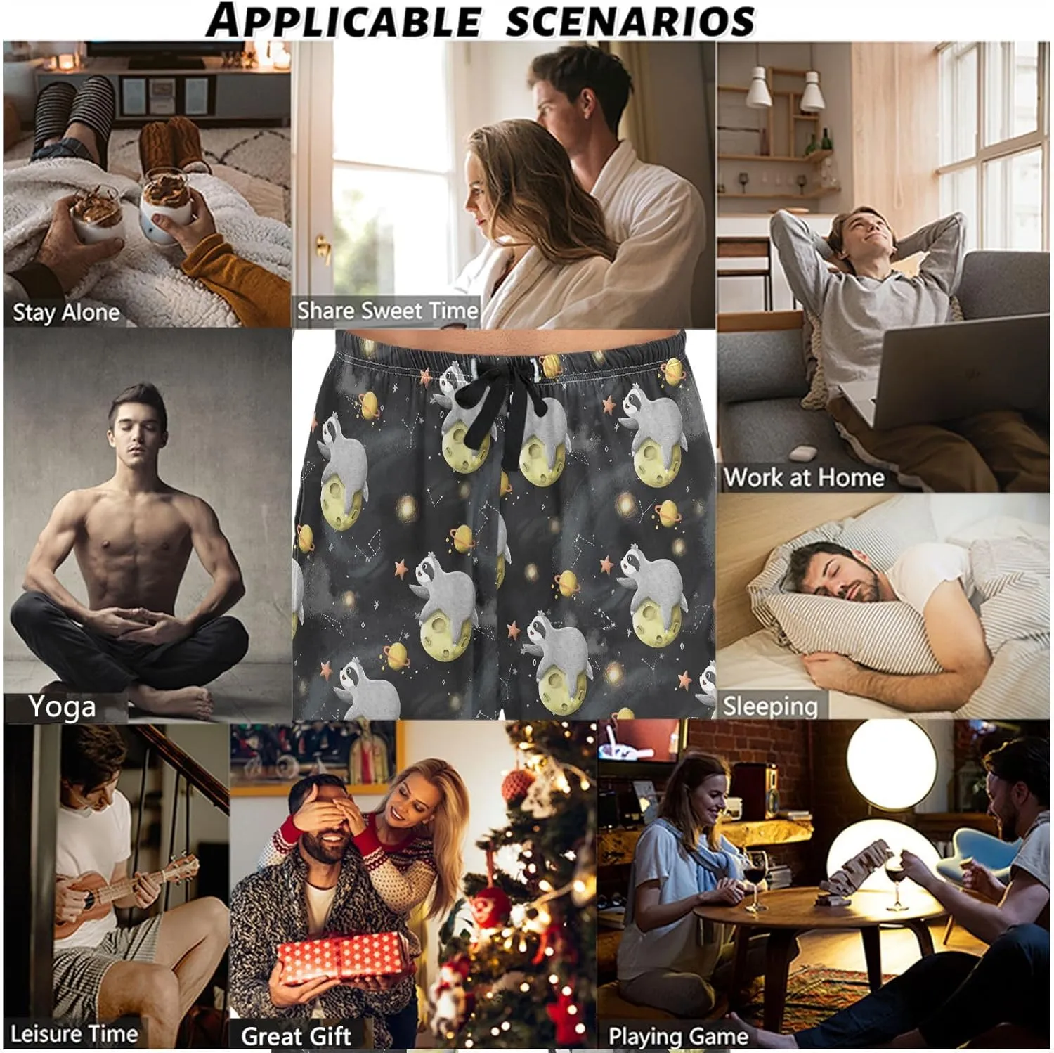 visesunny Mens 100% Cotton Pajama Bottoms Lightweight Lounge Pant with Pockets Soft Sleep Pj Pants for Men