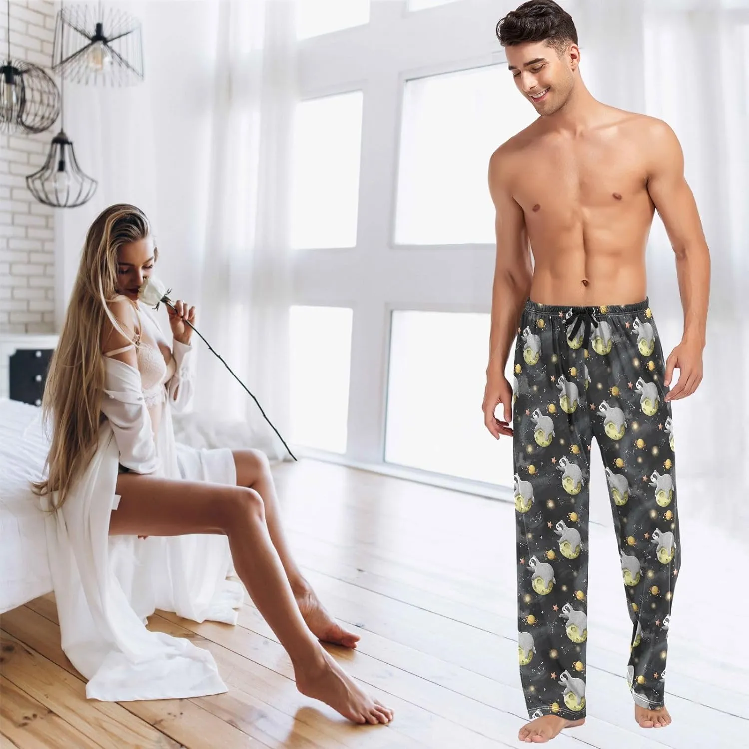 visesunny Mens 100% Cotton Pajama Bottoms Lightweight Lounge Pant with Pockets Soft Sleep Pj Pants for Men