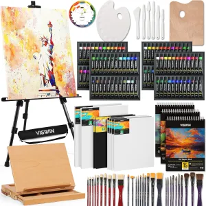VISWIN All-in-One Art Painting Kit with Aluminum & Beech Wood Easel, 96 Acrylic, Watercolor & Oil Paint Set, Canvases, Painting Set with Complete Art Supplies for Adults, Artists, Beginners