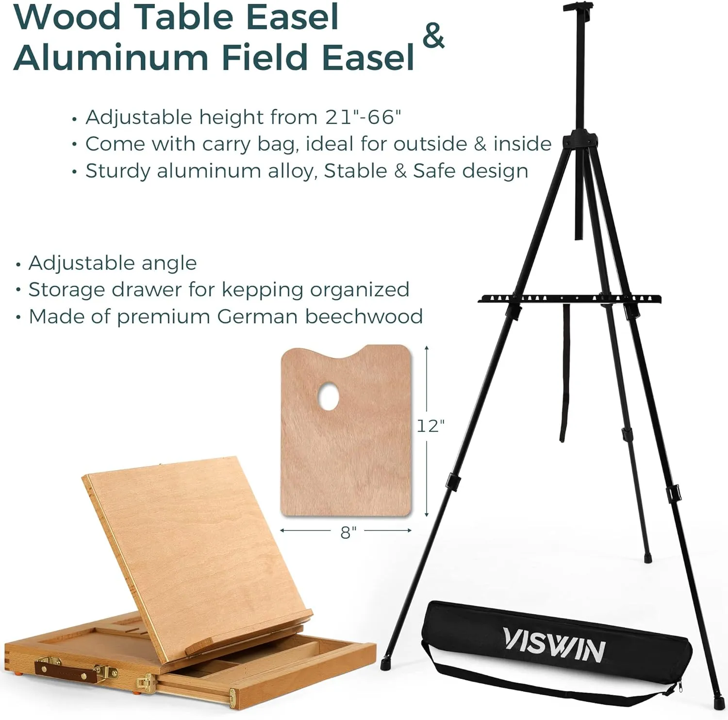 VISWIN All-in-One Art Painting Kit with Aluminum & Beech Wood Easel, 96 Acrylic, Watercolor & Oil Paint Set, Canvases, Painting Set with Complete Art Supplies for Adults, Artists, Beginners