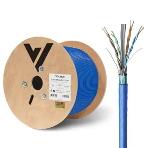 Voltive Cat6 Shielded Riser (CMR), 1000ft, Blue - Solid Bare Copper Bulk Ethernet Cable - FTP - 400MHz - UL Certified & ETL Verified