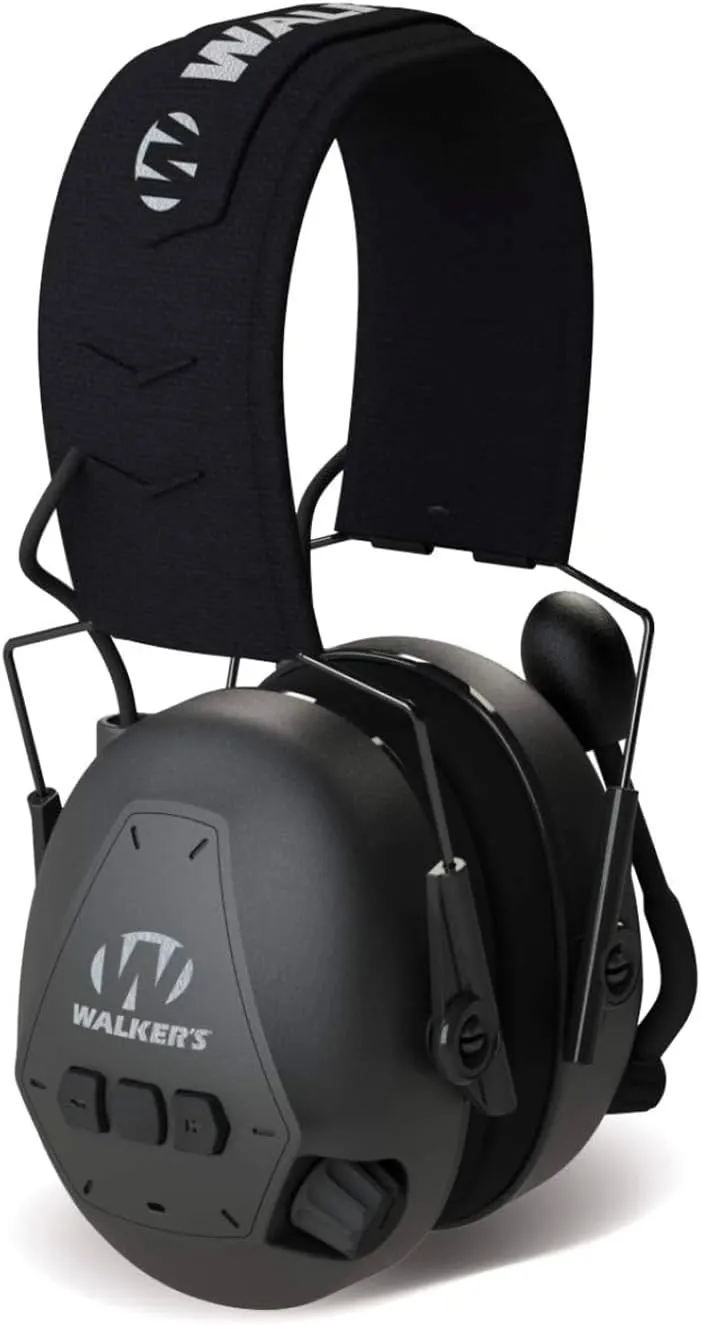 Walker's Bluetooth Compact 25dB NRR Hunting Shooting Passive Hearing Protection Muff w/Adjustable Boom Mic, Black, One Size