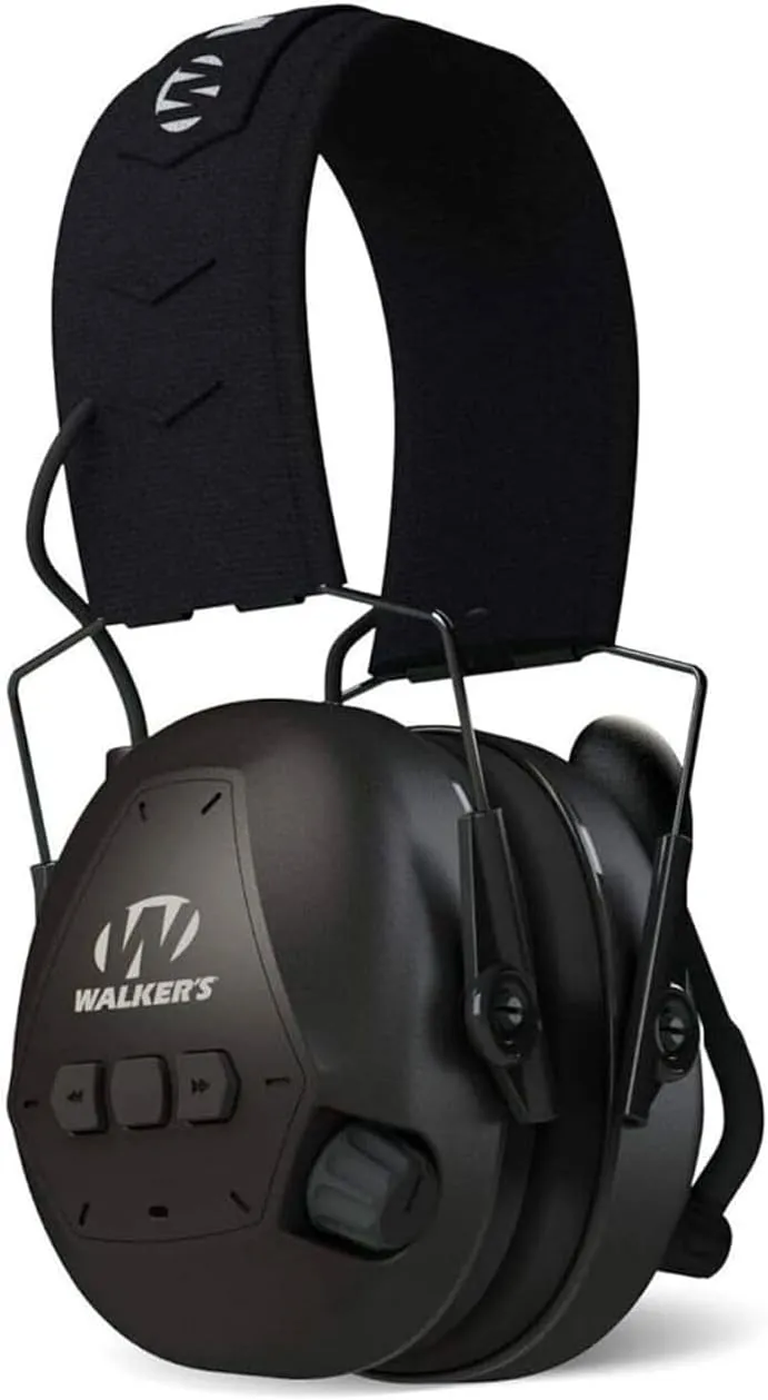 Walker's Bluetooth Compact 25dB NRR Hunting Shooting Passive Hearing Protection Muff w/Adjustable Boom Mic, Black, One Size