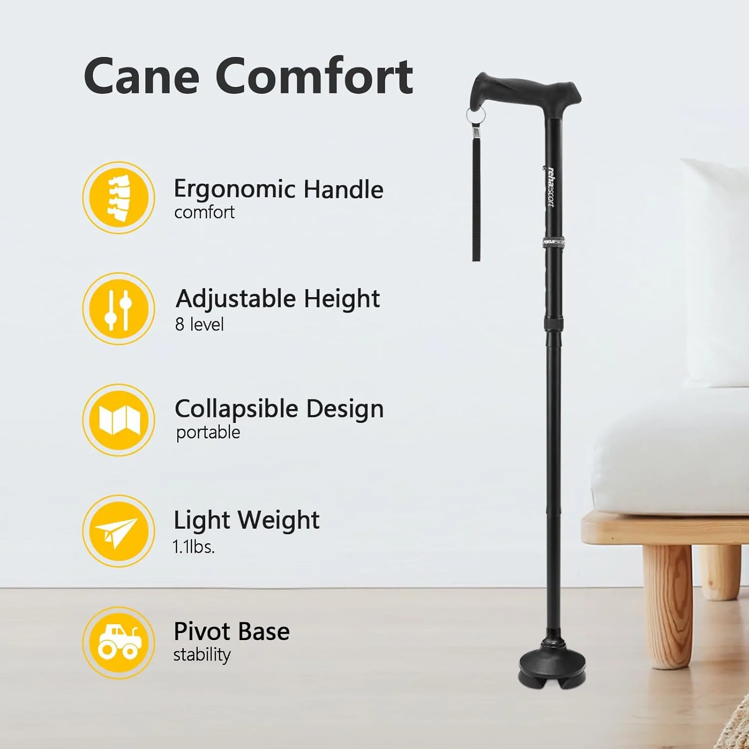 Walking Cane for Men & Women - Folding, Adjustable, Lightweight, Walking Canes for Seniors Balance, Free Standing, Pivot Tip, Soft Handle, Foldable Walking Sticks with Travel Bag