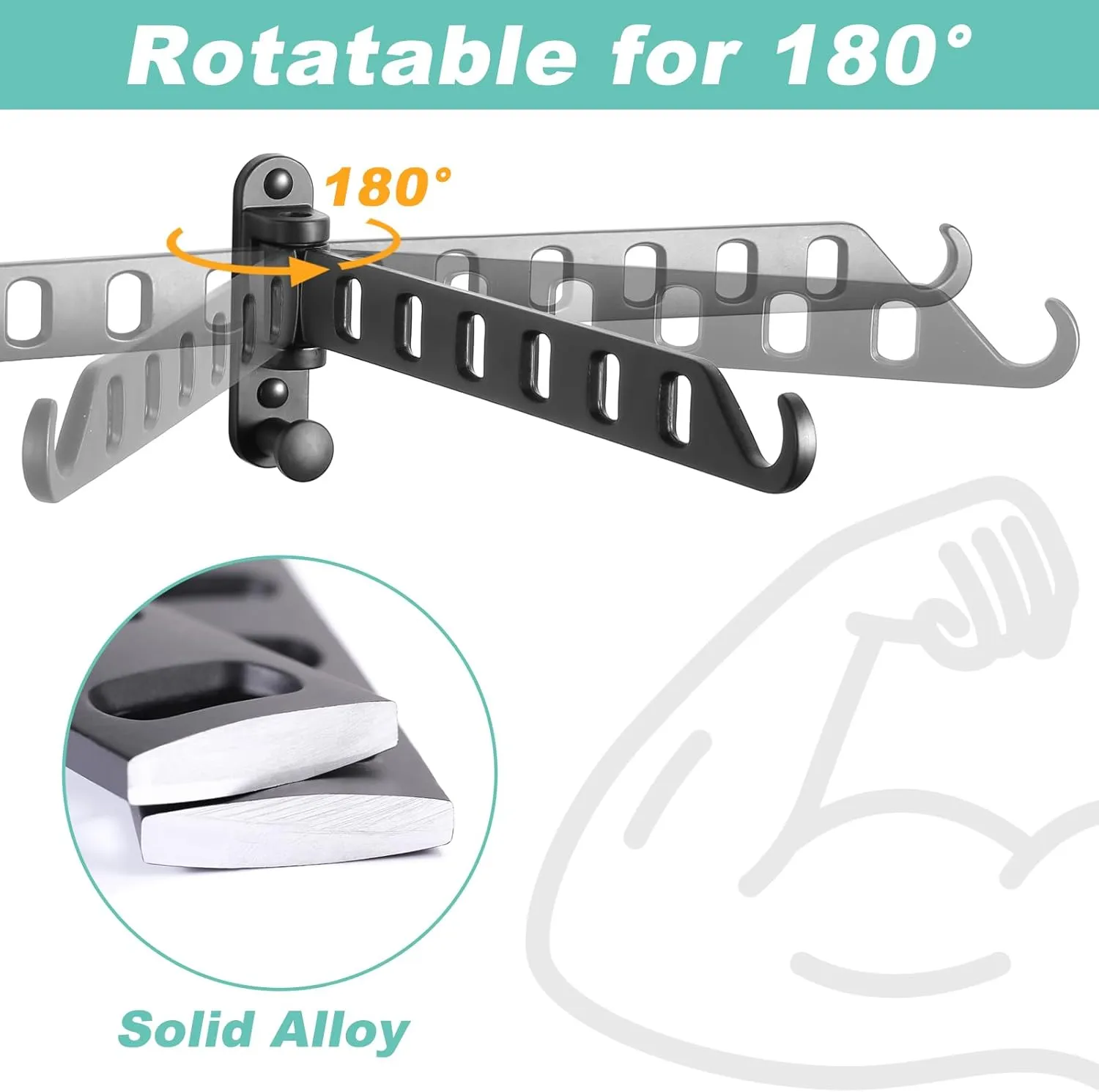 Wall Mounted Clothes Hanger with Swing Arm, Laundry Room Drying Rack, Swing Away Valet Hook, Foldable 180°Rotation, Sturdy Hanging, Solid Aluminum (2-Pack, Black)