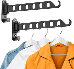 Wall Mounted Clothes Hanger with Swing Arm, Laundry Room Drying Rack, Swing Away Valet Hook, Foldable 180°Rotation, Sturdy Hanging, Solid Aluminum (2-Pack, Black)