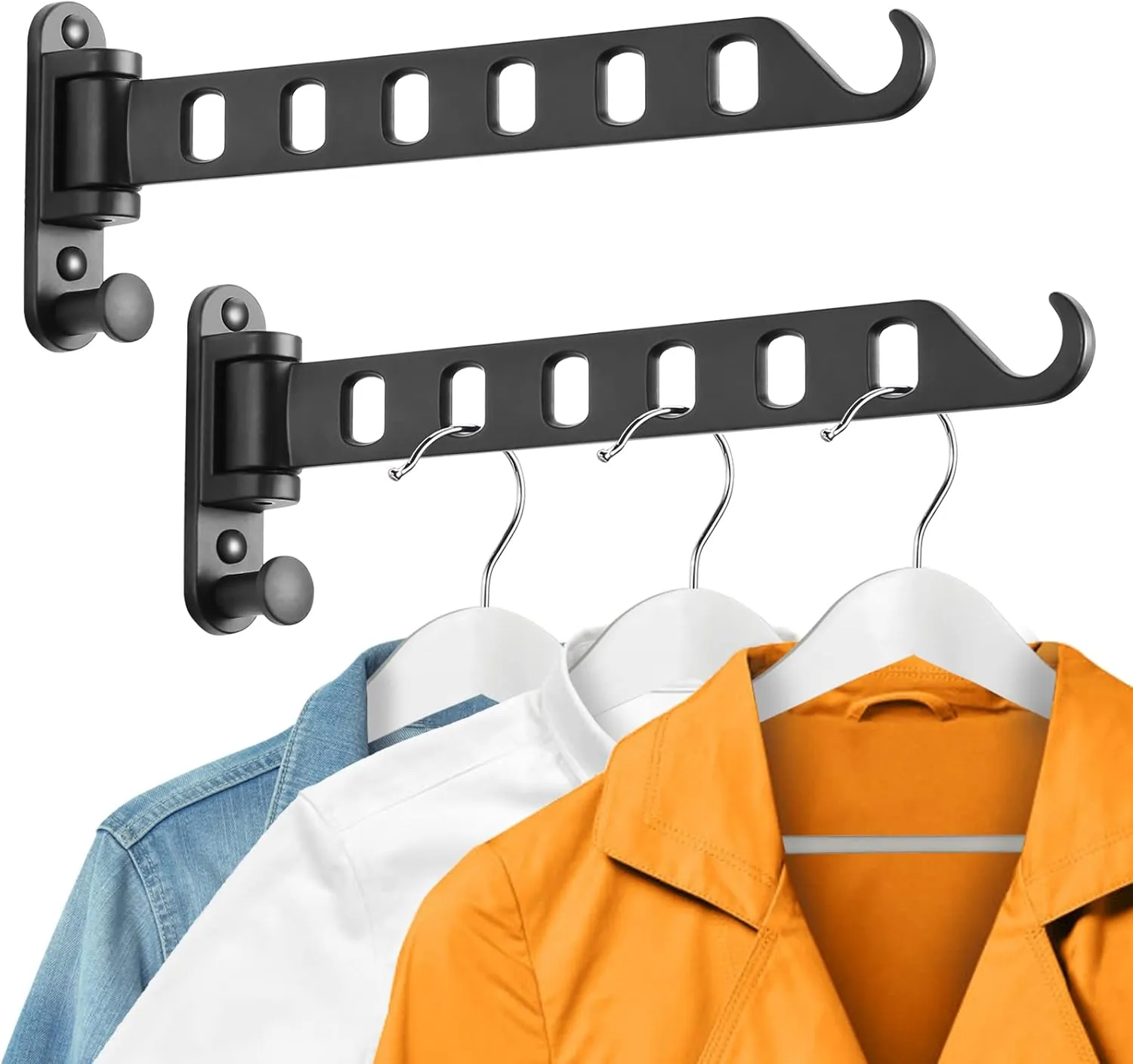 Wall Mounted Clothes Hanger with Swing Arm, Laundry Room Drying Rack, Swing Away Valet Hook, Foldable 180°Rotation, Sturdy Hanging, Solid Aluminum (2-Pack, Black)