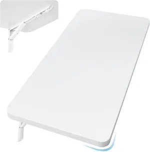 Wall Mounted Folding Table 31.5”L x 15.7”W, Laundry Folding Table with Heavy Duty Metal Collapsible Shelf Brackets, 120 LBS Capacity, Wall Mounted Desk Fold Down for Small Spaces, White