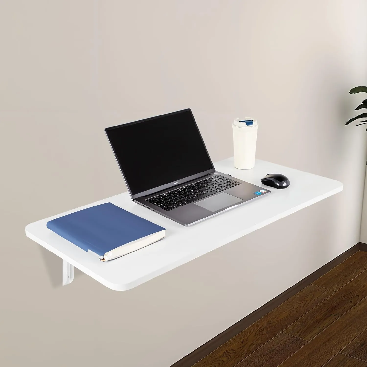 Wall Mounted Folding Table 31.5”L x 15.7”W, Laundry Folding Table with Heavy Duty Metal Collapsible Shelf Brackets, 120 LBS Capacity, Wall Mounted Desk Fold Down for Small Spaces, White