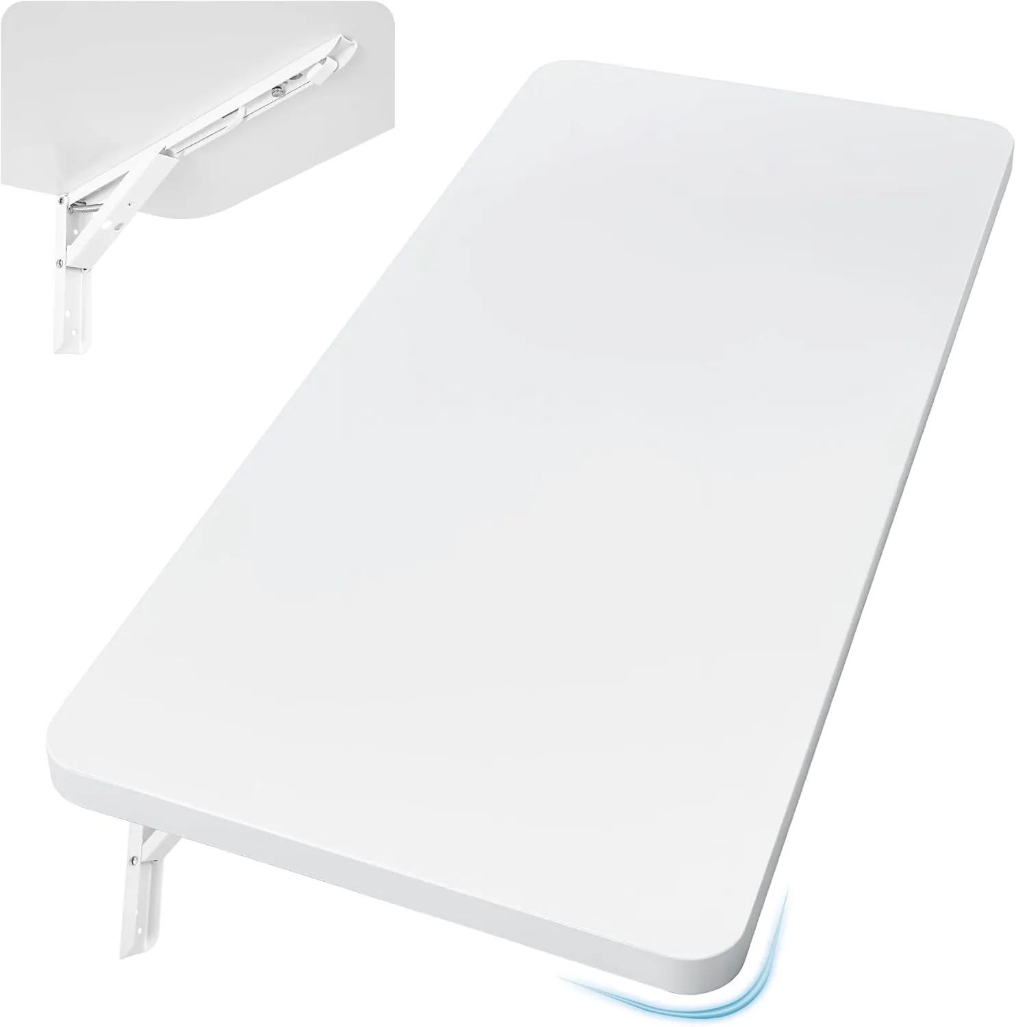 Wall Mounted Folding Table 31.5”L x 15.7”W, Laundry Folding Table with Heavy Duty Metal Collapsible Shelf Brackets, 120 LBS Capacity, Wall Mounted Desk Fold Down for Small Spaces, White