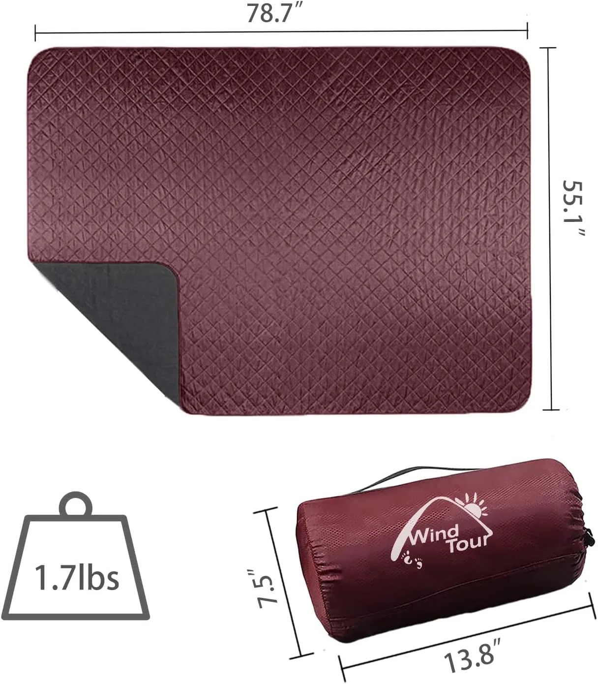 Warm Polar Fleece Blanket Picnic Outdoor & Beach, Machine Washable Camping Quilt for Cold Weather, Adventure, Sleeping, Backpacking (Dark red)