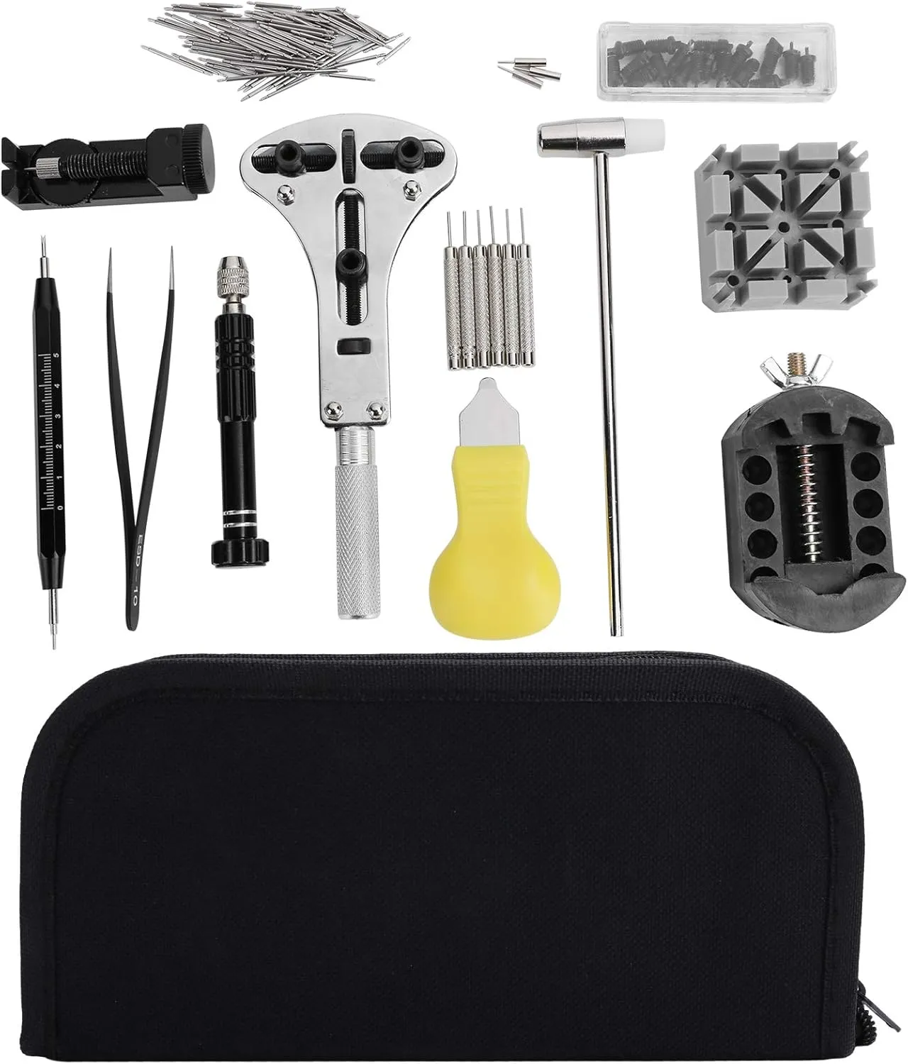 Watch Repair Tool Kit, Watch Band Tool Back Remover, Complete Set for Battery Changing and Maintenance, with Black Nylon Carrier